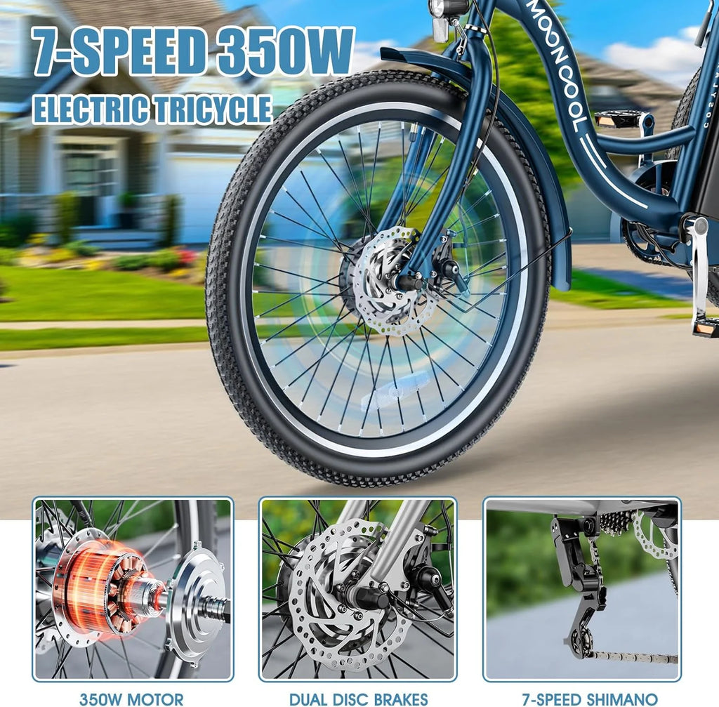 24 26 3 Wheel Electric Tricycle 350W 36V 7 Speeds with Large Basket B31728