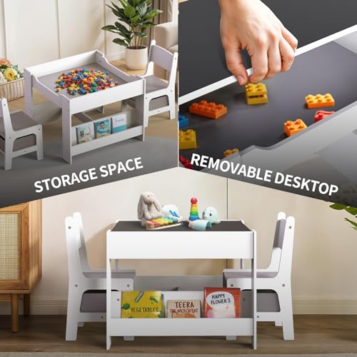 4 in 1 Wooden Kids Table and Chair Set with Storage R803903