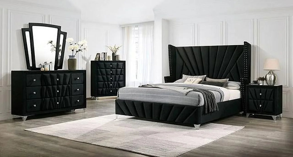 Black Solid Wood Queen Bedroom Set 6pcs P814