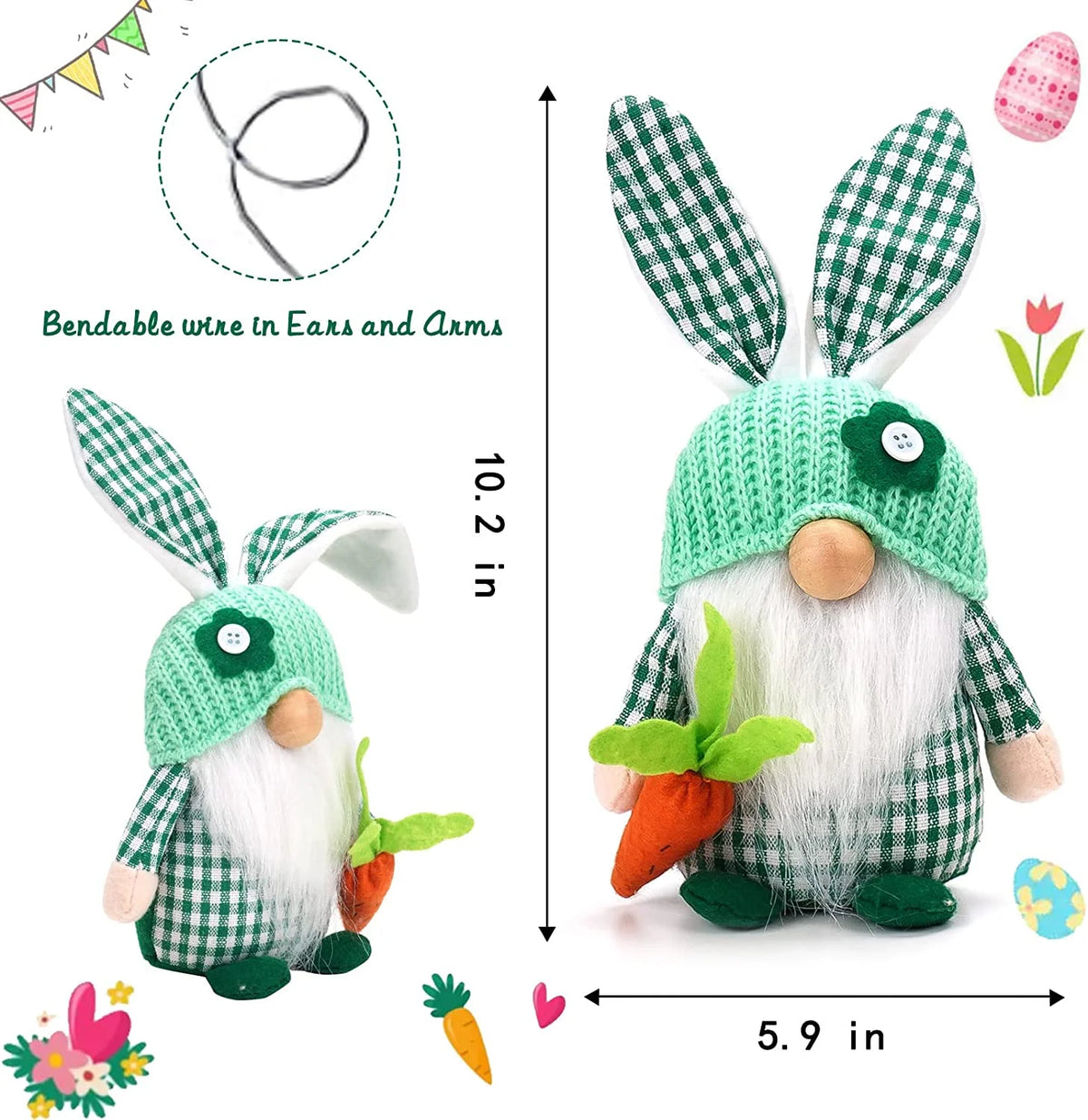 Easter Gnomes Decorations, 2 Pack Plush Gnome House Decor F3538