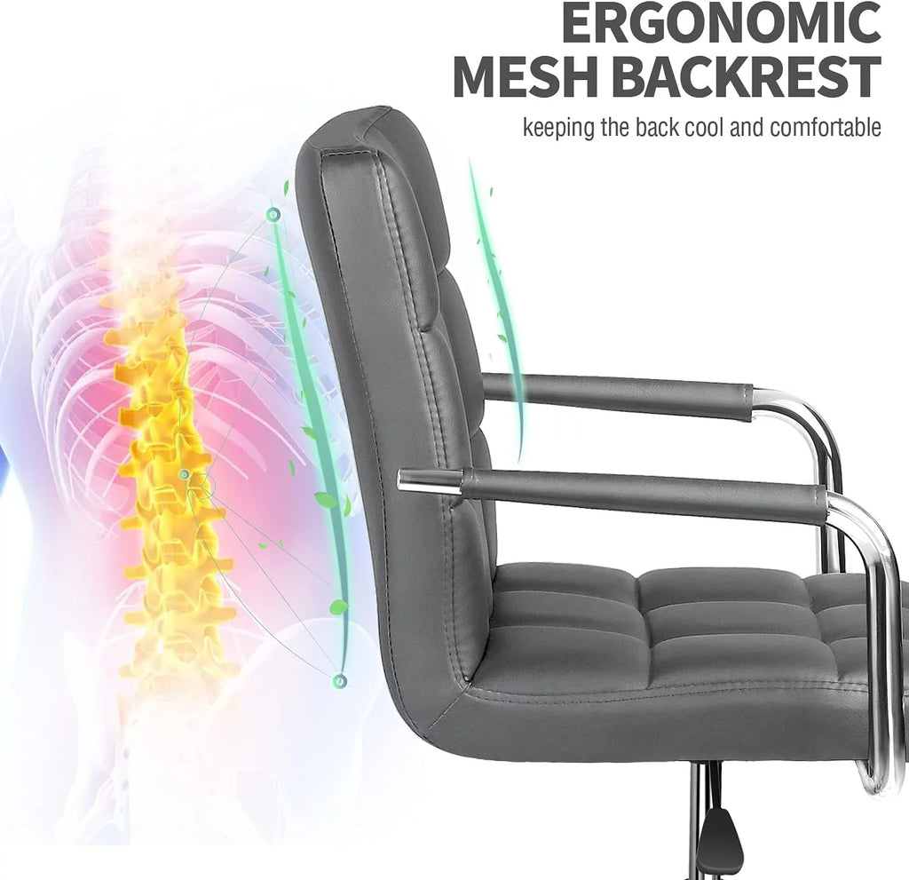 Gray PU Leather Adjustable Height Office Chair with Armrests M25142