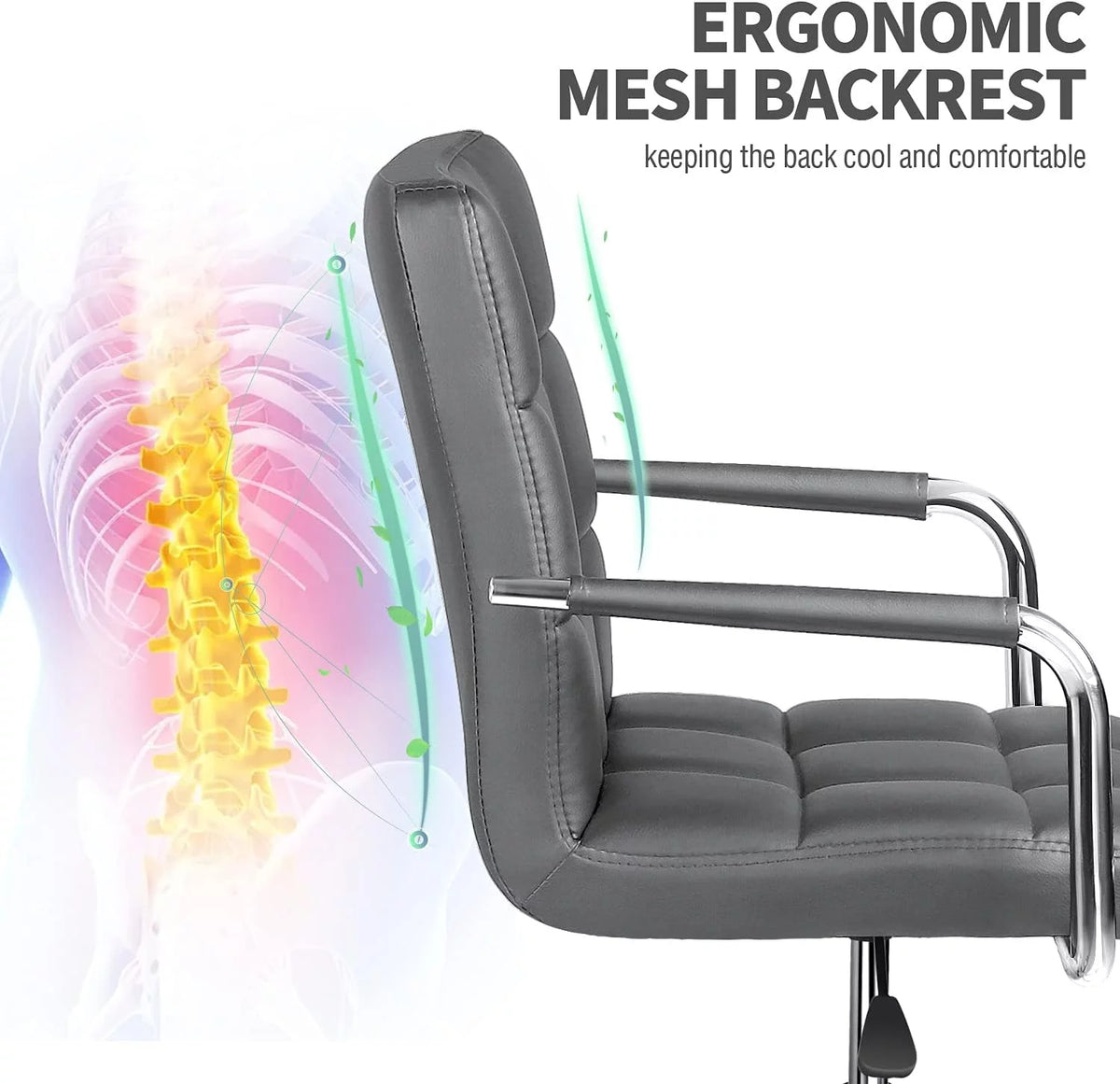 Gray PU Leather Adjustable Height Office Chair with Armrests M25142