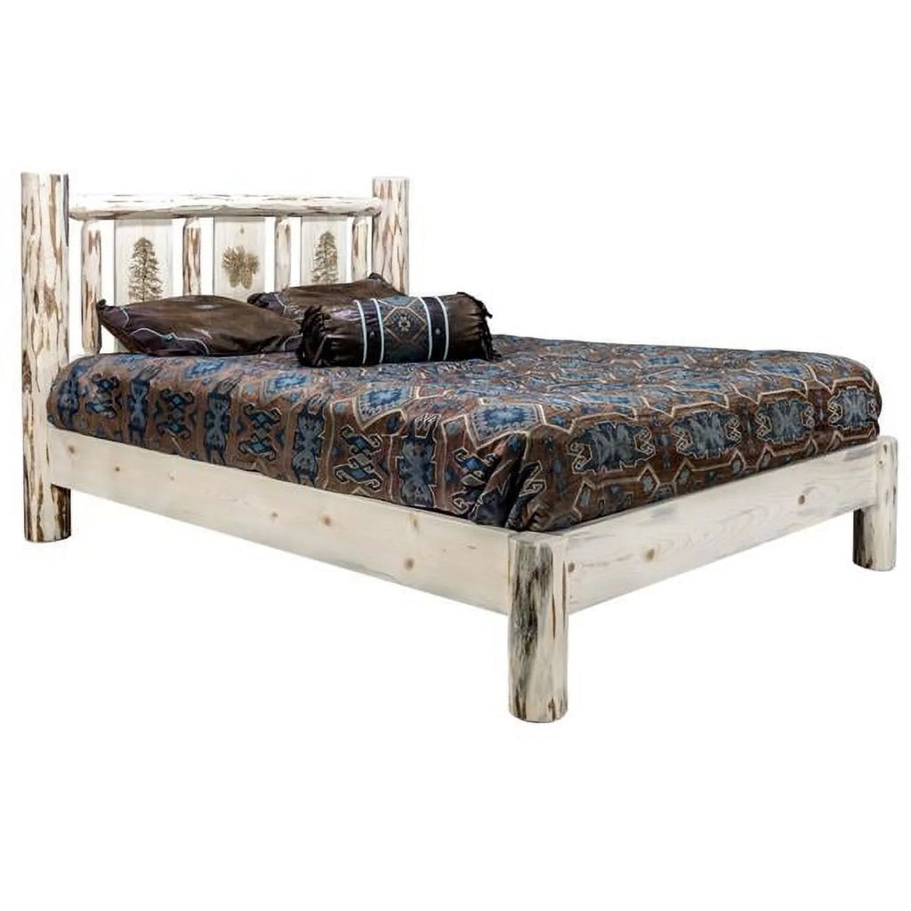 Full Platform Bed with Laser Engraved Pine Tree Design F92654