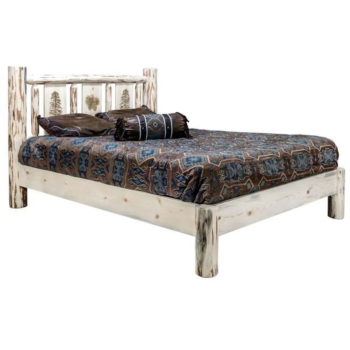 Full Platform Bed with Laser Engraved Pine Tree Design F92654