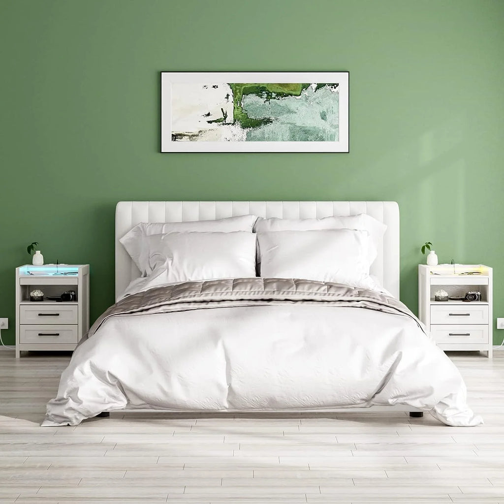 Grey Wood Nightstand with 2 Drawers and Pull-Out Shelf Q80514