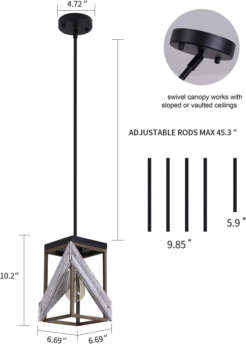 Antique Gold and Black Wood Pendant Light J631710