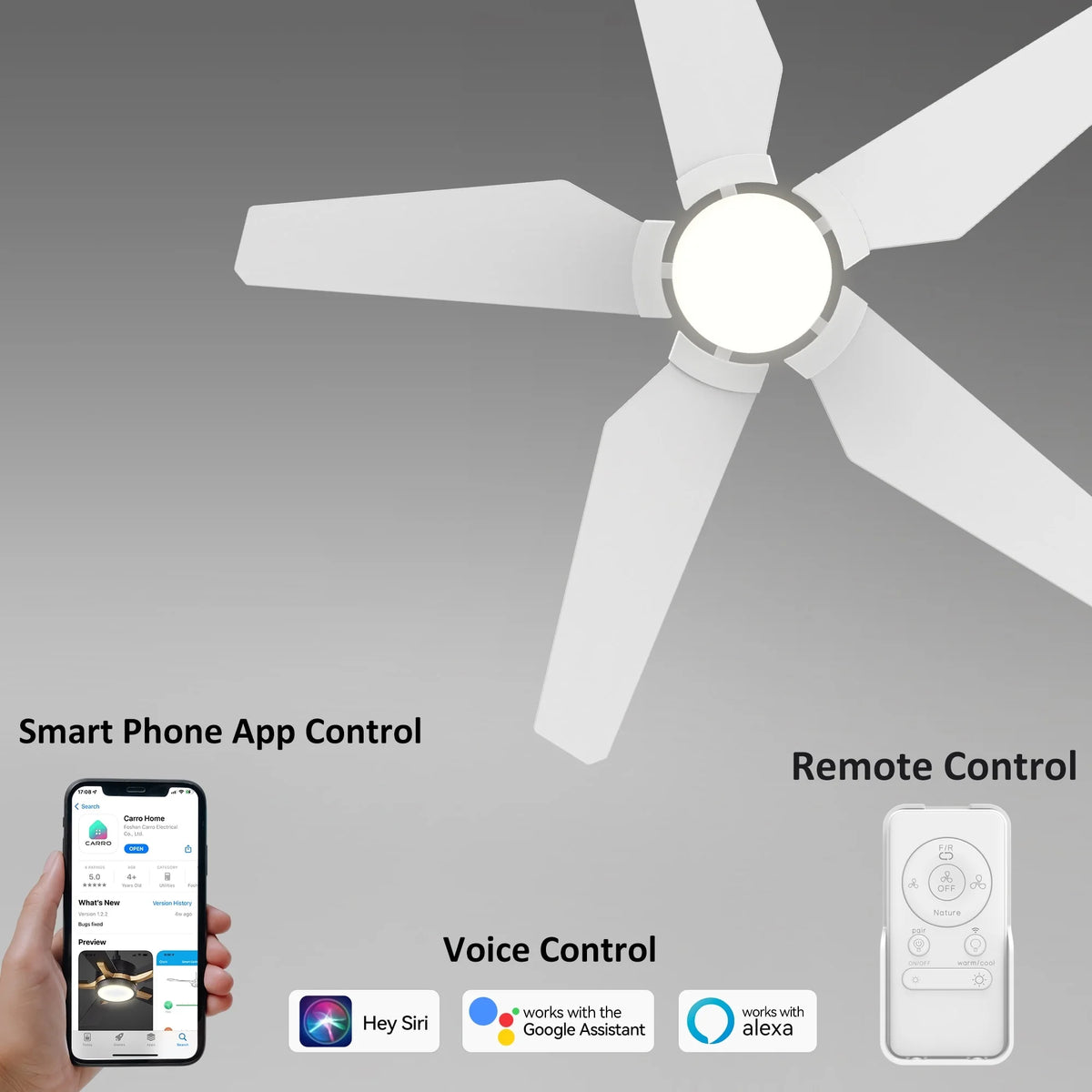 52-inch Indoor/Outdoor Smart Ceiling Fan with LED Light Kit & Remote D455