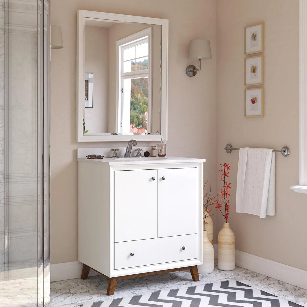 30 Inch White Bathroom Vanity with Sink D101