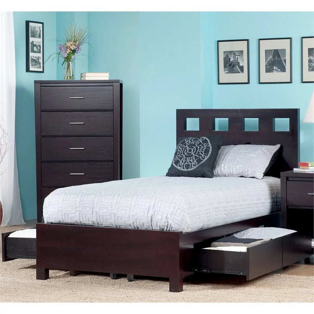 Espresso Solid Wood Platform Storage Bed I371019