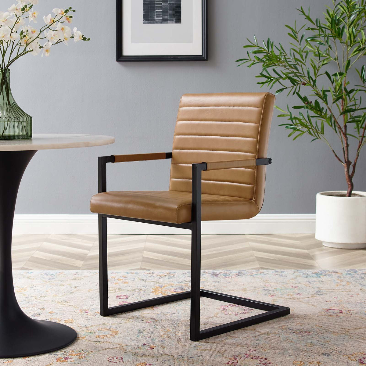 Tan Vegan Leather Dining Chairs, Set of 2 S725
