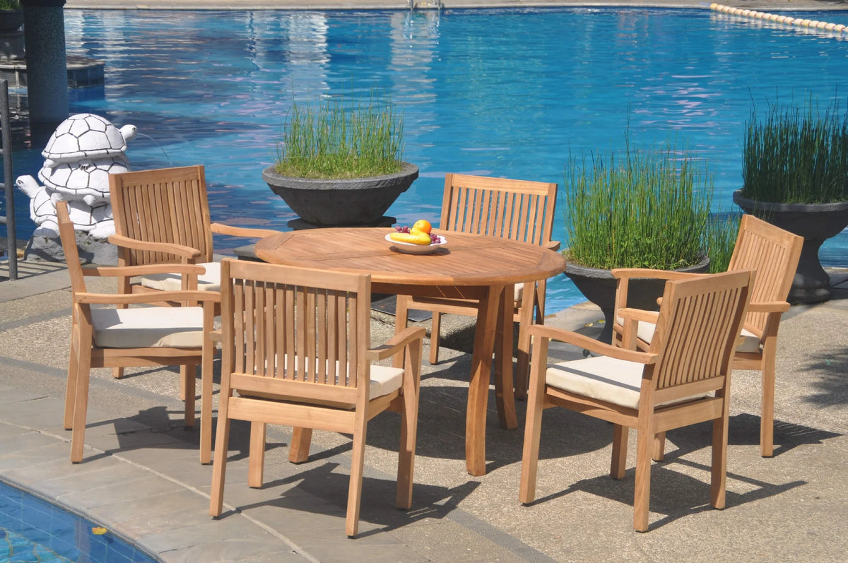 Grade-A Teak 7 Pc Dining Set with 6 Stacking Arm Chairs N2166