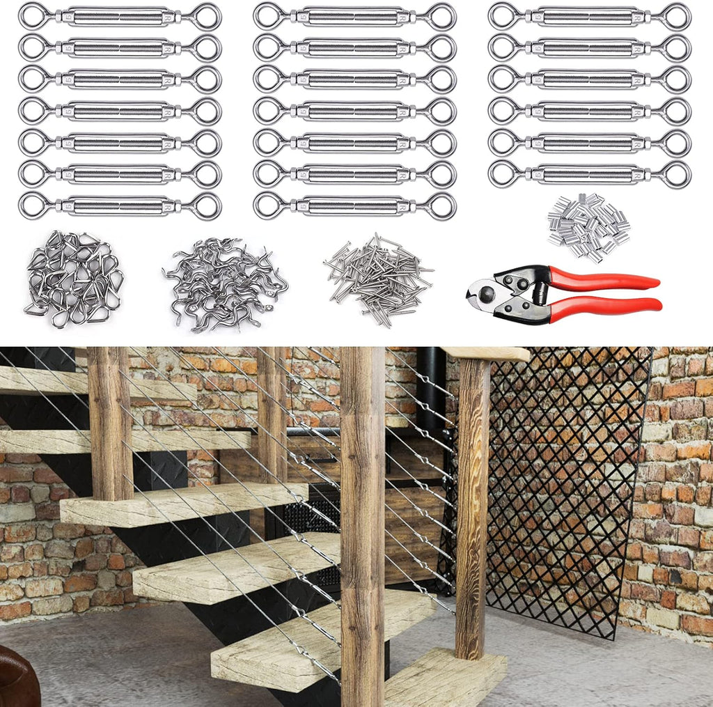 40Set 1/8 Cable Railing Kit Hardware Heavy Duty Turnbuckle M5 Eye to Eye Stainless Steel Angle Adjustable R653318