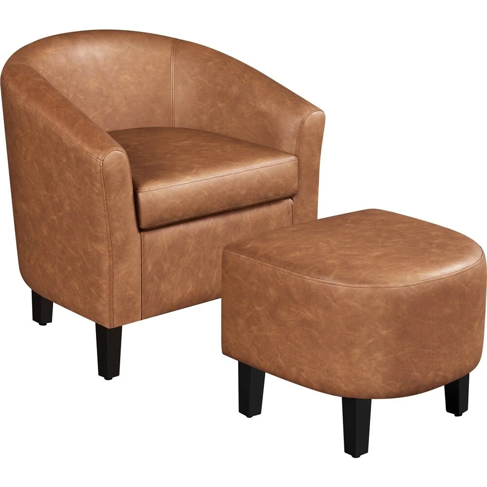 Black Faux Leather Accent Chair and Ottoman Set Z345594