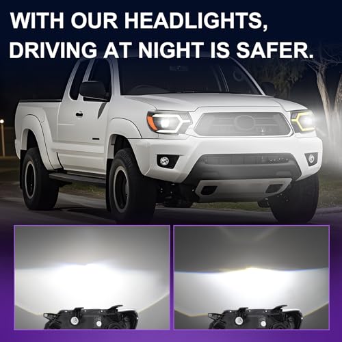 LED Headlight Assembly with Sequential Turn Signal Black Housing Amber Reflector W963
