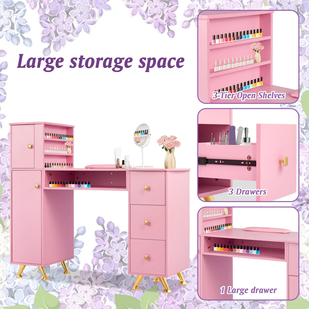 Pink Manicure Table with Wrist Rest Q269