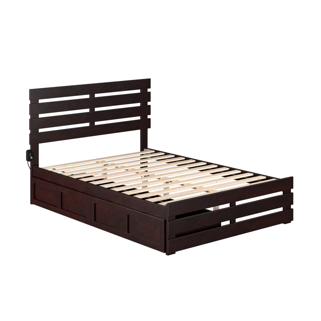 Espresso Wood Full Bed with Footboard and 2 Drawers Q61463