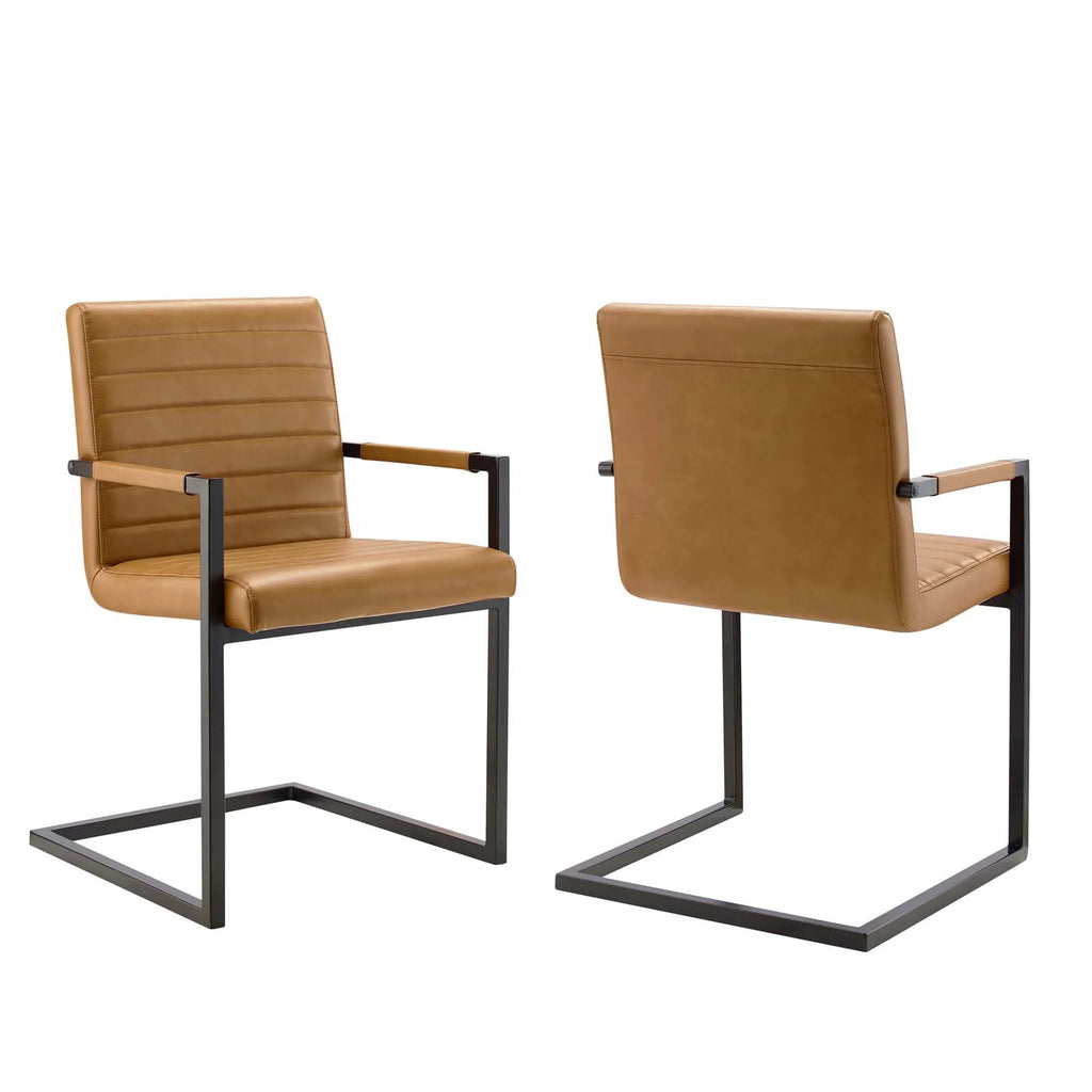 Tan Vegan Leather Dining Chairs, Set of 2 S725