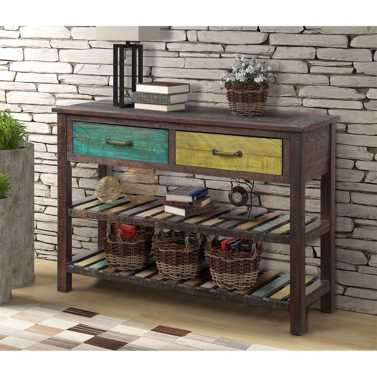 Console Table with Drawers and 2 Tiers Shelves K80965