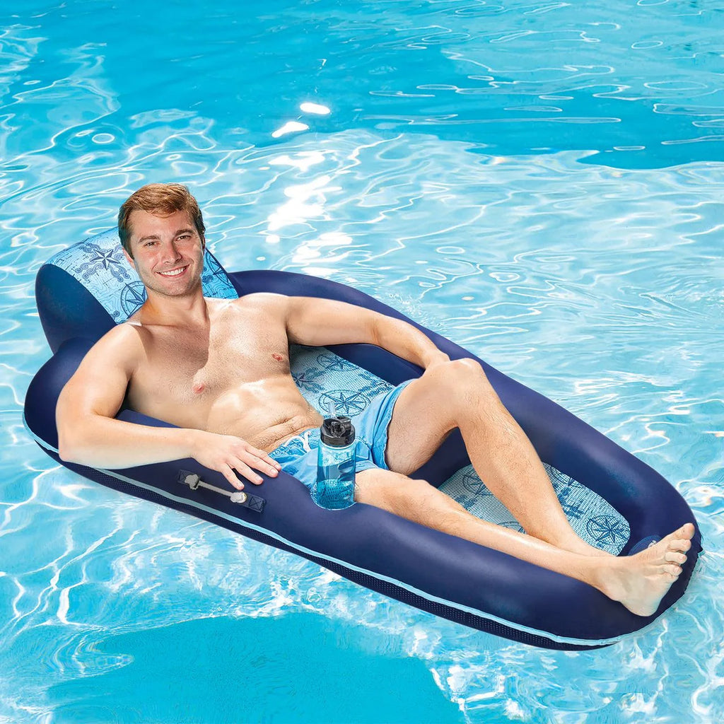 Blue Water Recliner Lounge Pool Float Chair with Headrest N167359