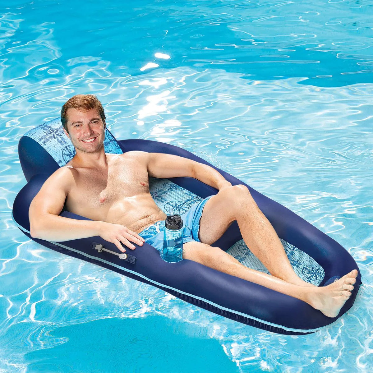 Blue Water Recliner Lounge Pool Float Chair with Headrest N167359