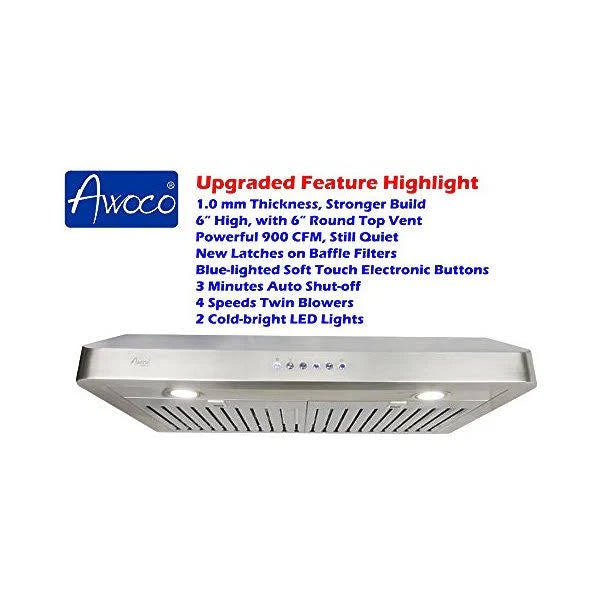 Stainless Steel Under Cabinet Range Hood with 2 LED Lights O9987