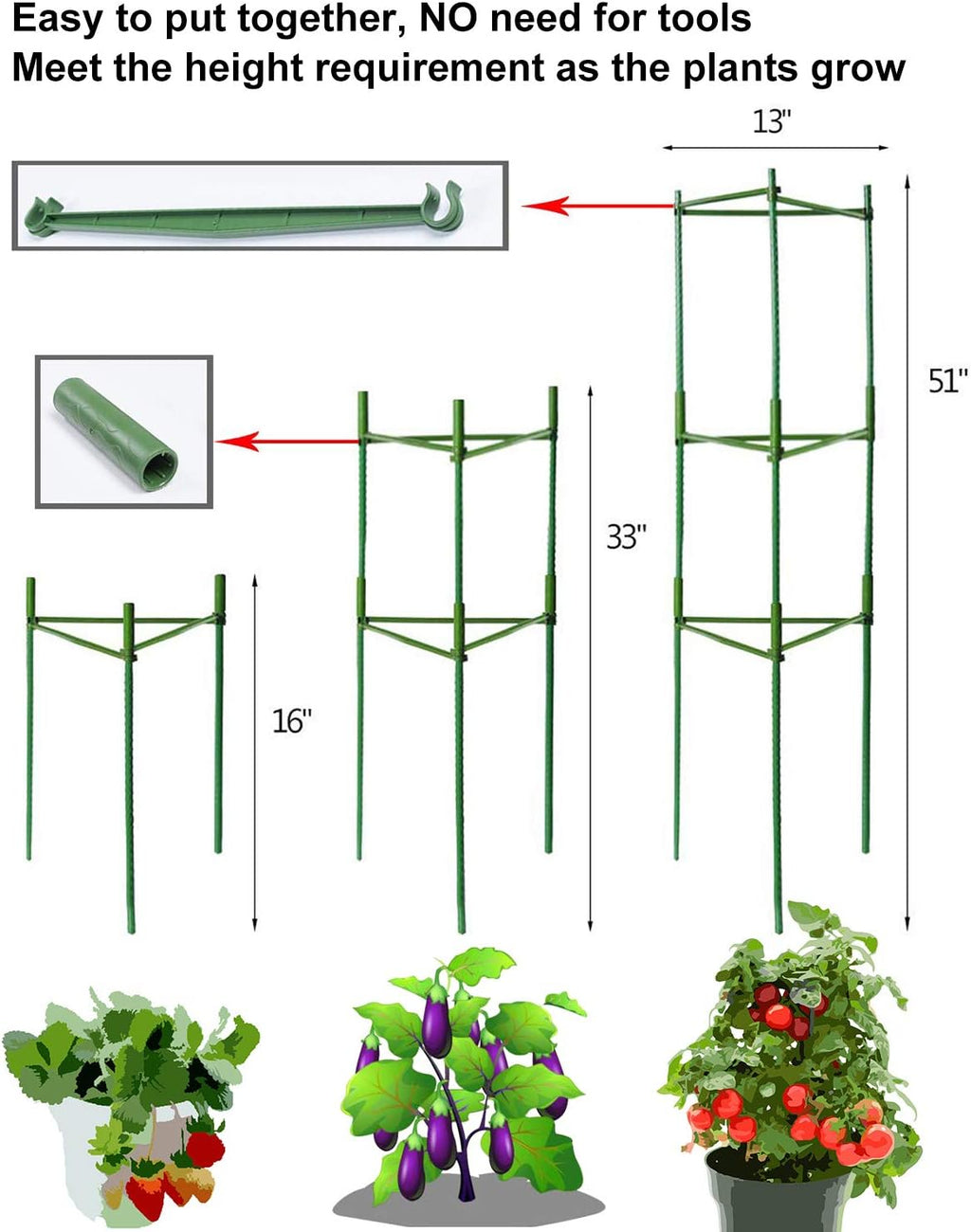 Tomato Cages Plant Supports with 9Pcs Clips Pack of 2 W981457