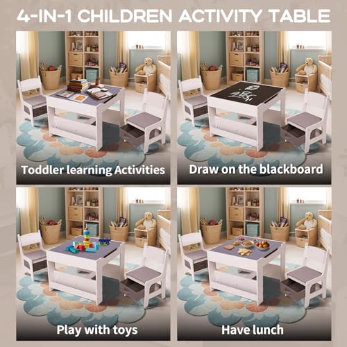4 in 1 Wooden Kids Table and Chair Set with Storage R803903
