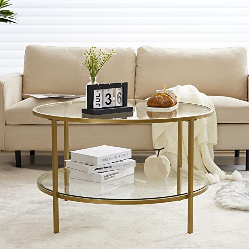 Round Glass Coffee Table with Storage C9090