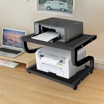 Black Double Tier Office Desktop Printer Cart with Storage Shelf S6301