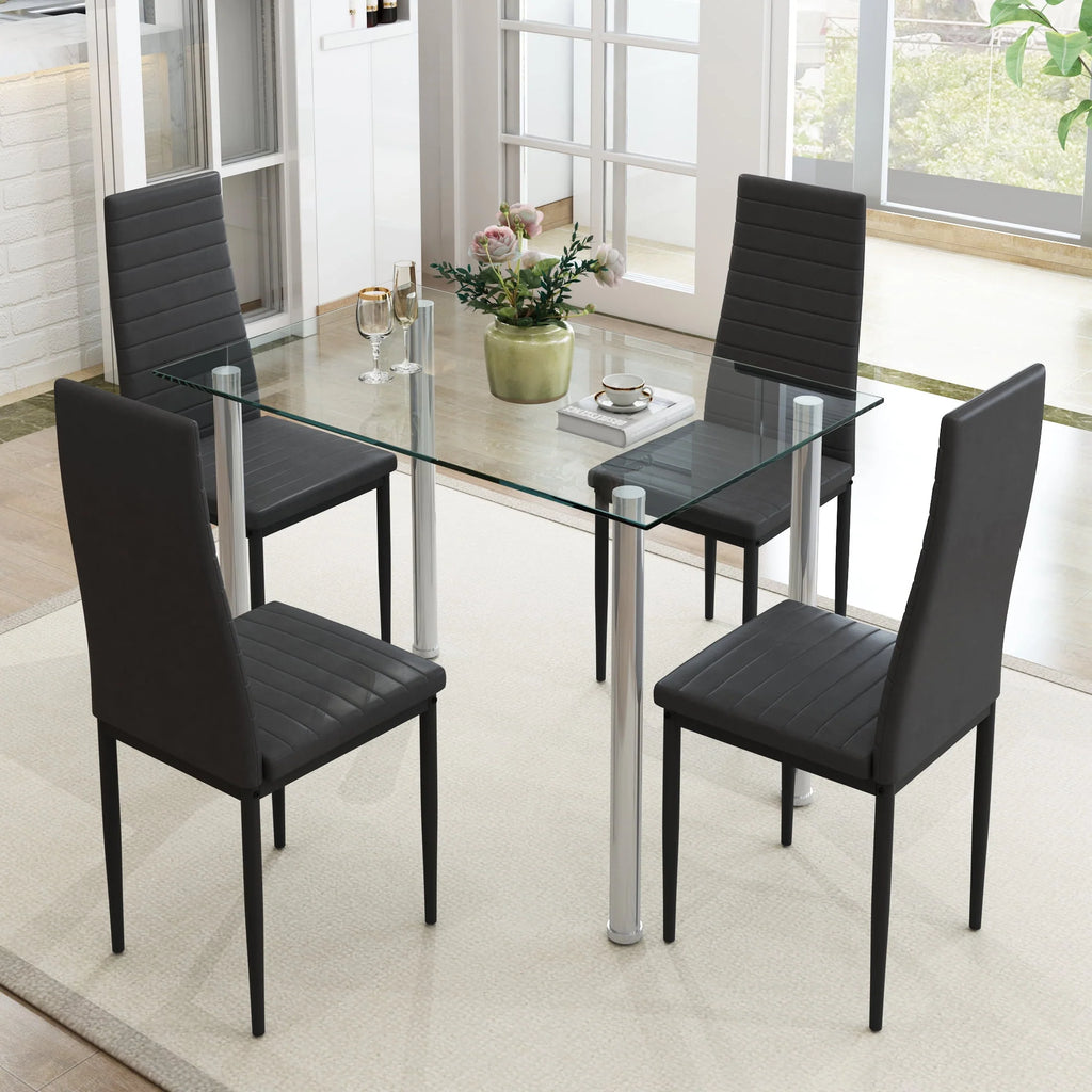 Gray 5-Piece Faux Marble Dining Table Set B97733