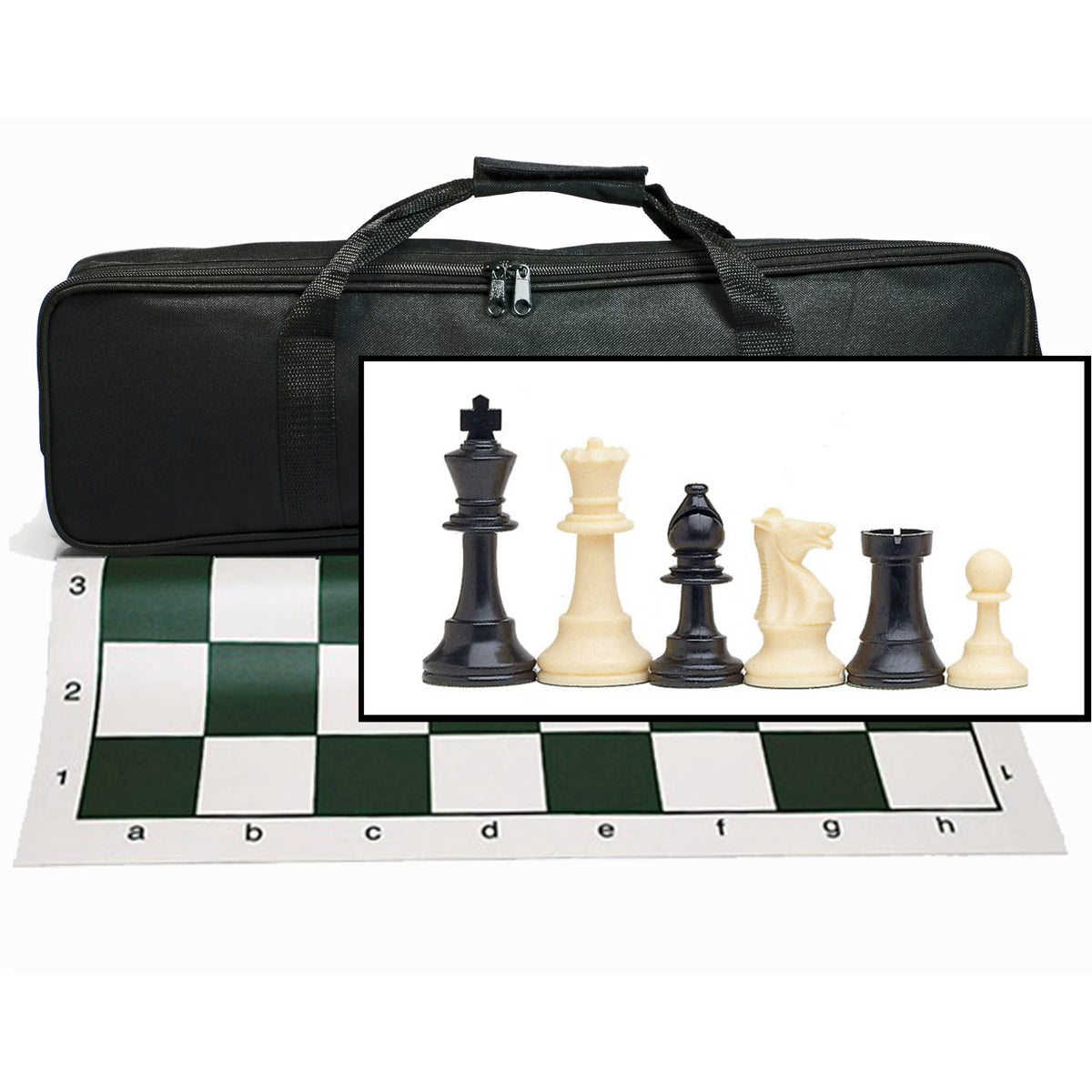 Complete Tournament Chess Set with Roll-up Board and Canvas Bag M2843