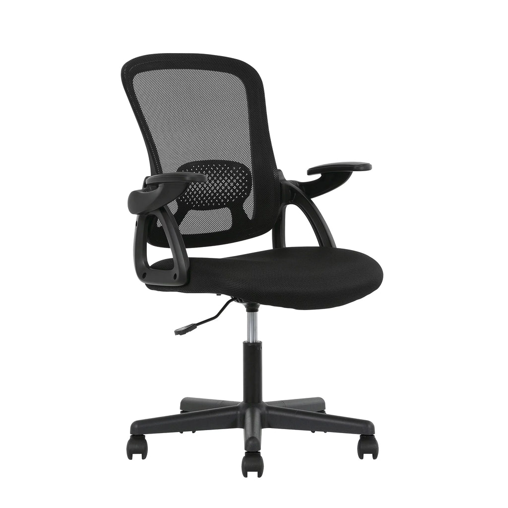 Black Fabric Ergonomic Mesh Back Office Chair with Flip-up Arms N531