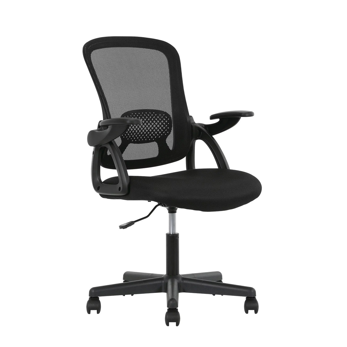 Black Fabric Ergonomic Mesh Back Office Chair with Flip-up Arms N531
