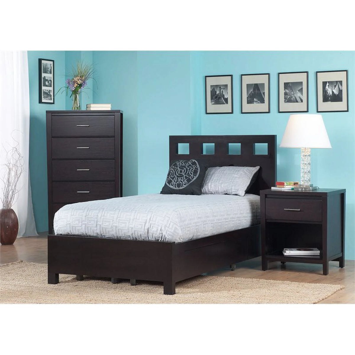 Espresso Solid Wood Platform Storage Bed I371019