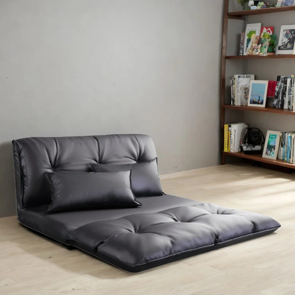 Black Adjustable Folding Futon Sofa with Two Pillows I628193