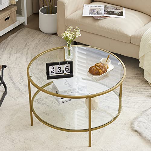 Round Glass Coffee Table with Storage C9090