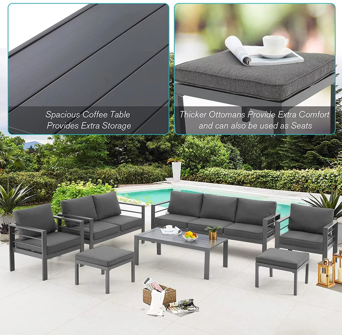 7 Pieces Aluminum Sectional Sofa V375