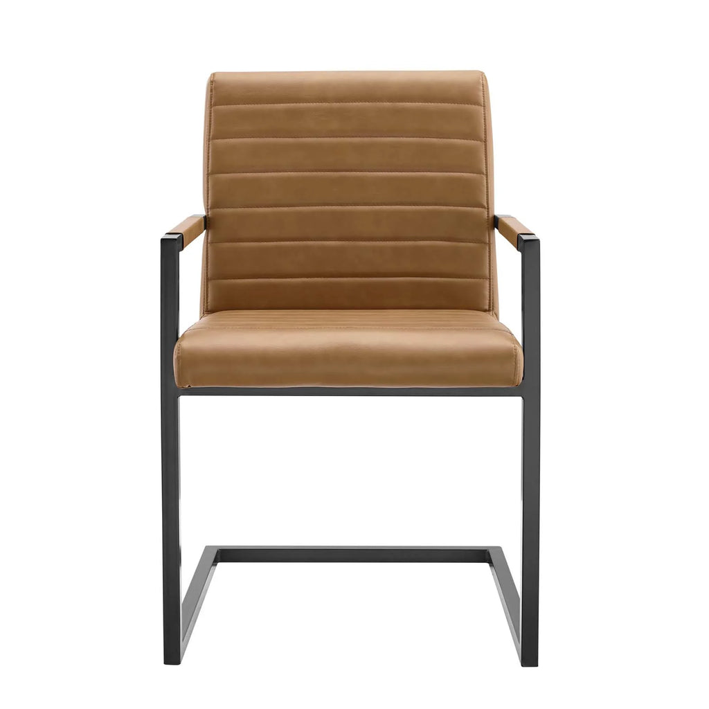 Tan Vegan Leather Dining Chairs, Set of 2 S725