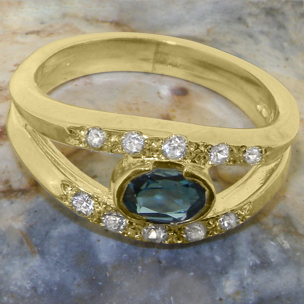 9k Yellow Gold London Blue Topaz Diamond Engagement Ring K302564