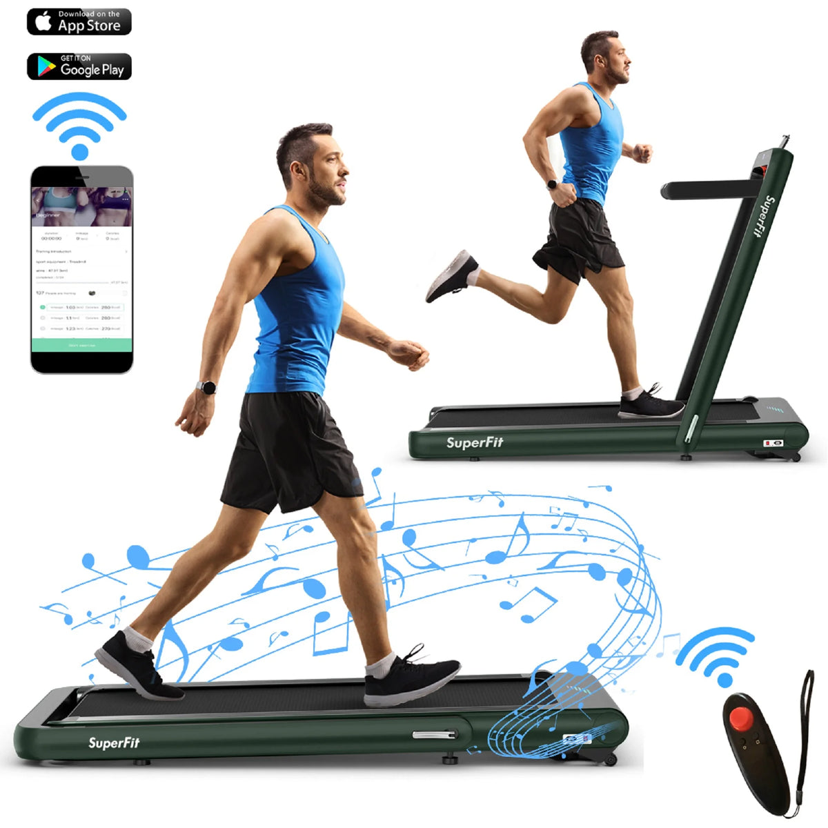 4.75HP 2 In 1 Folding Treadmill White G10316