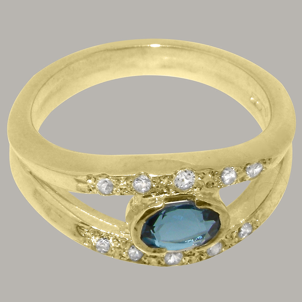 9k Yellow Gold London Blue Topaz Diamond Engagement Ring K302564