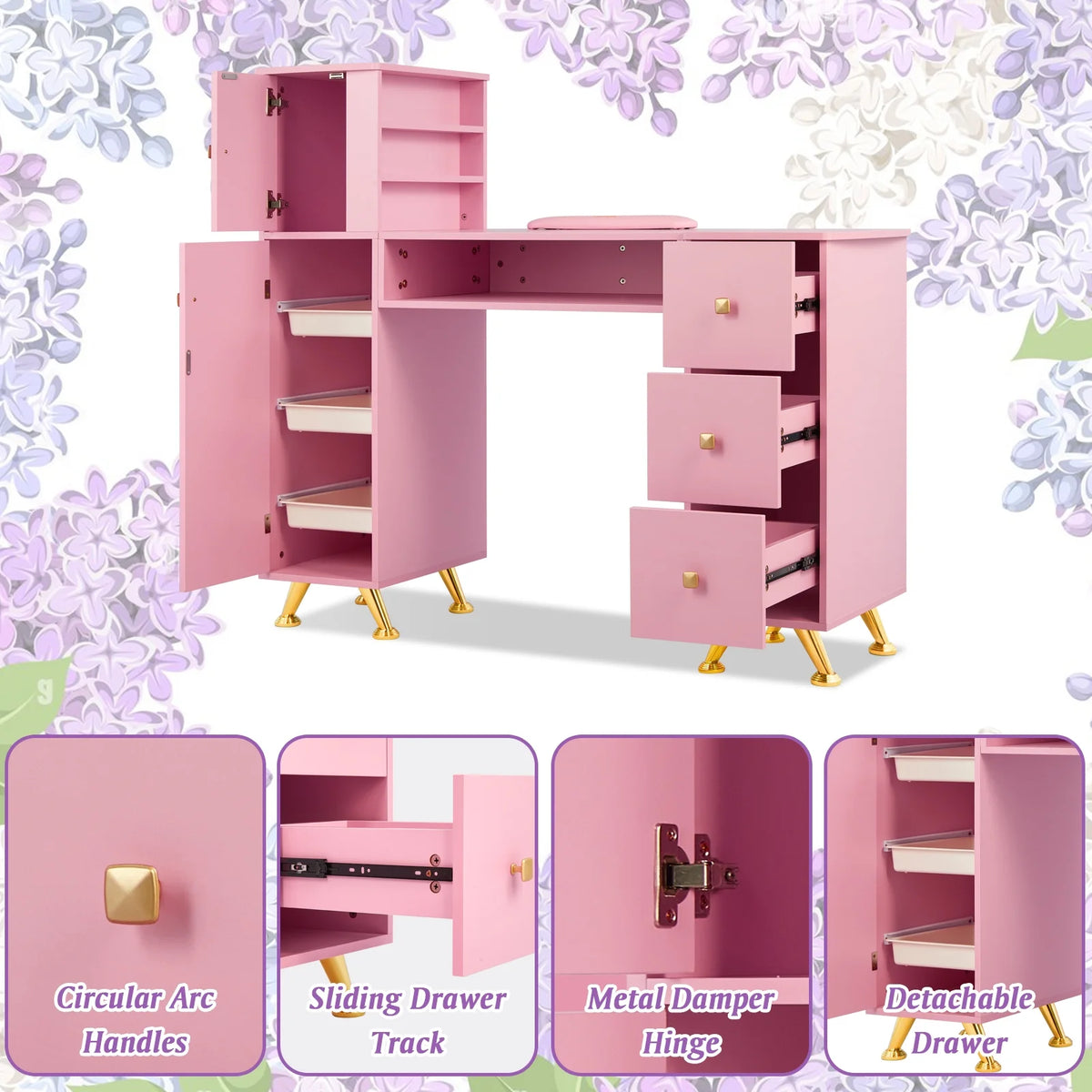 Pink Manicure Table with Wrist Rest Q269