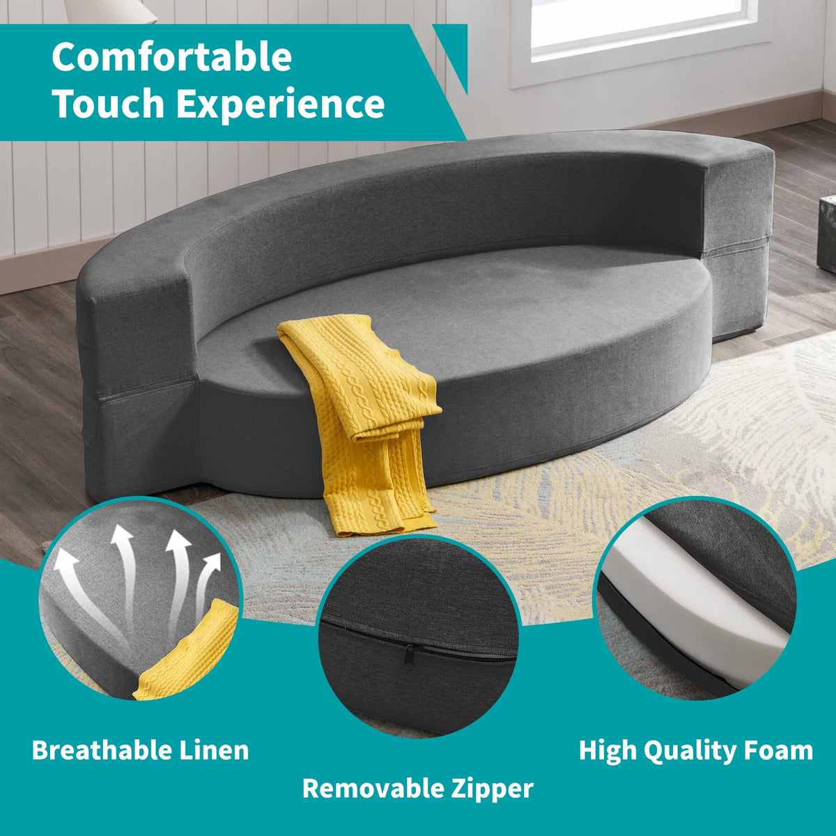 9.8 Inch Memory Foam Linen Fabric Folding Sofa Bed E141817