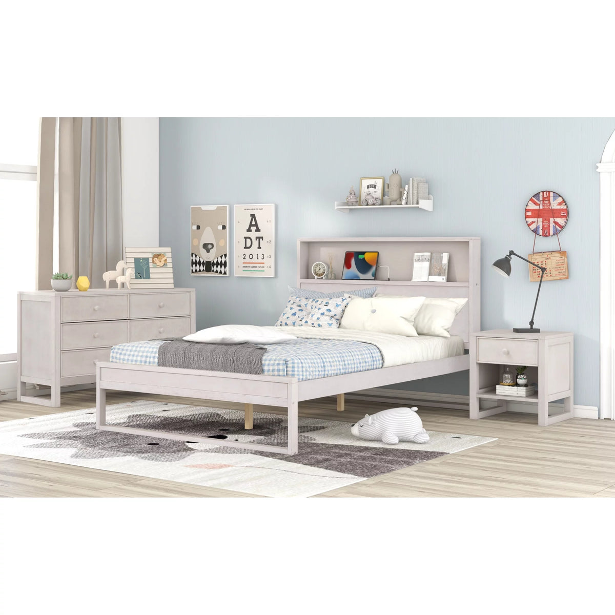 Full Size Platform Bed with Nightstand and Dresser Y638