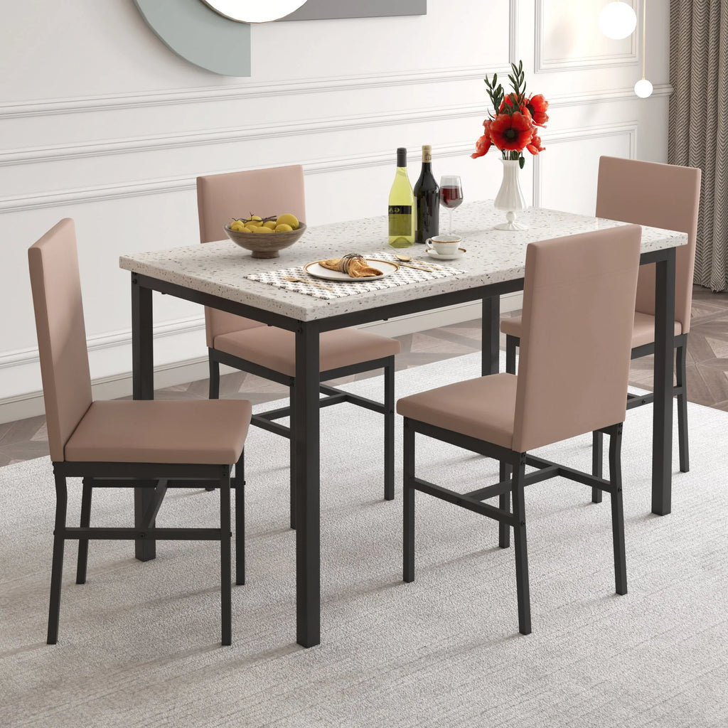 Gray 5-Piece Faux Marble Dining Table Set B97733
