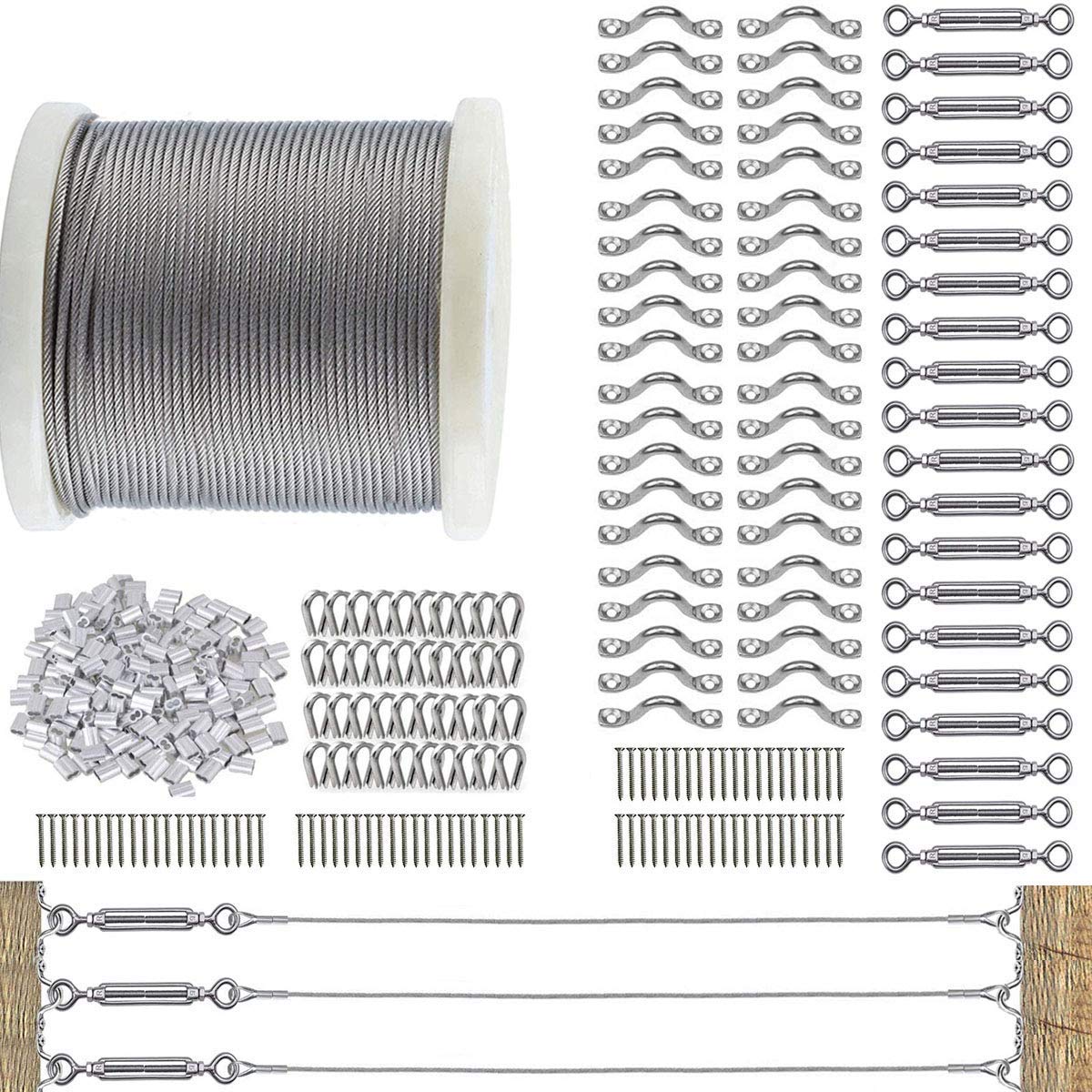 Stainless Steel 1/8 Cable Railing Kit with 100ft Wire Rope and Turnbuckles, Pack of 2 D45158