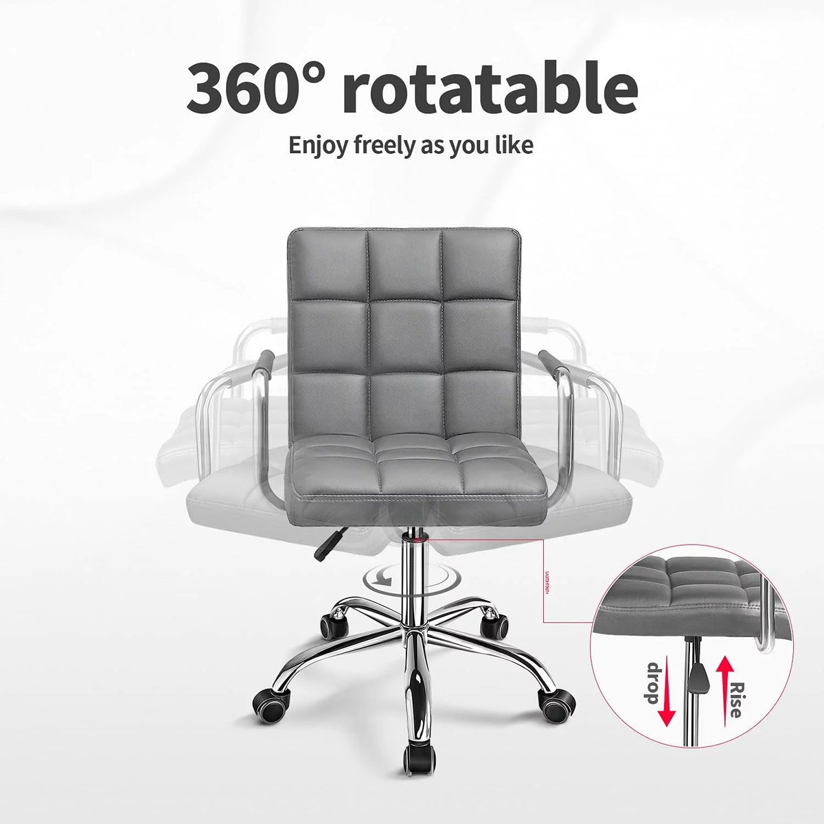 Gray PU Leather Adjustable Height Office Chair with Armrests M25142